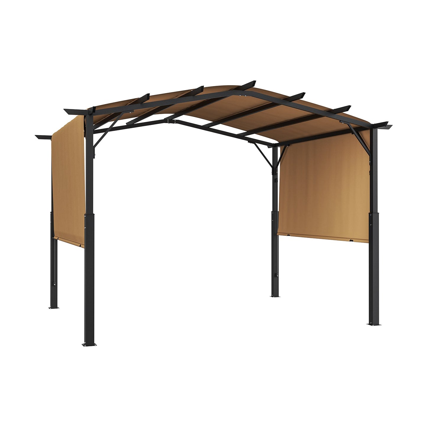 10 x 10 Fuß große Gartenpergola, Metallpergola mit Bogendach, einziehbare Pergola mit Sonnenschutz, großer Terrassenpavillon, robuste Gartenpergola für Terrasse, Garten, Veranda und Poolbereich