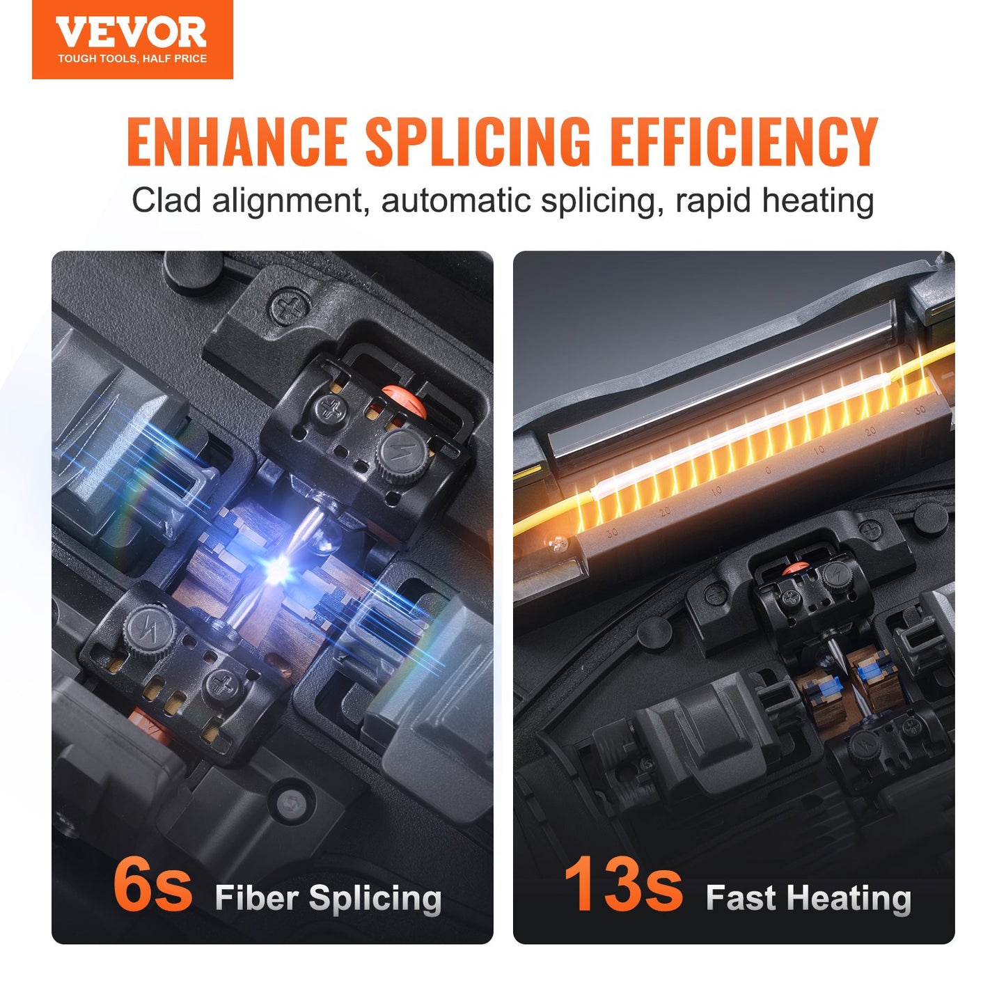 Fiber Fusion Splicer 4 Motors, Clad Alignment Fiber Optic Splicer 6s Splicing & 13s Heating, Fiber Splicer Machine with 5" Touch Screen, 3 in 1 Fiber Holder, 7800mAh Battery for SM MM DS NZDS