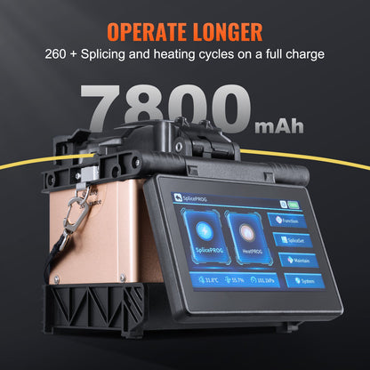 Fiber Fusion Splicer 4 Motors, Clad Alignment Fiber Optic Splicer 6s Splicing & 13s Heating, Fiber Splicer Machine with 5" Touch Screen, 3 in 1 Fiber Holder, 7800mAh Battery for SM MM DS NZDS