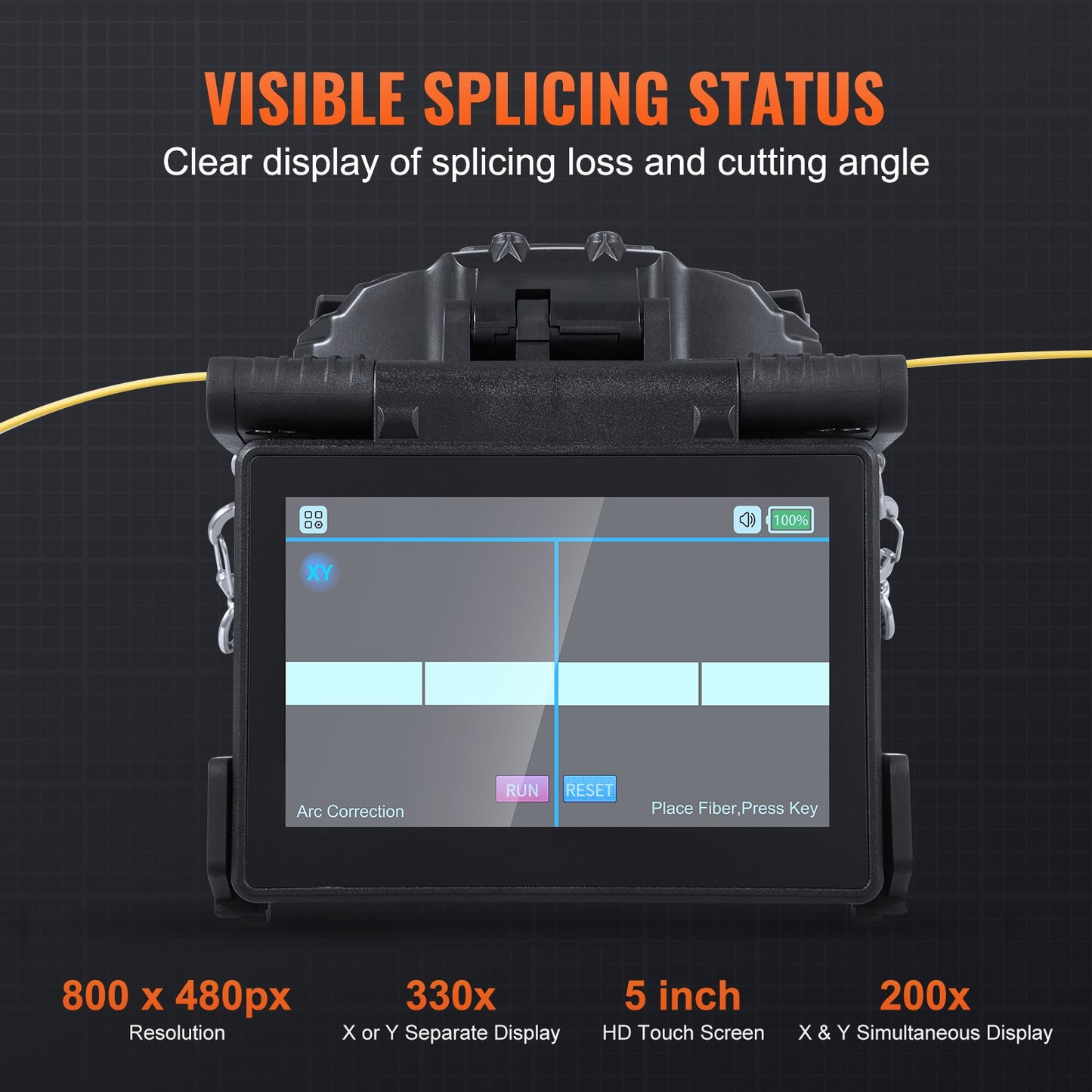 Fiber Fusion Splicer 4 Motors, Clad Alignment Fiber Optic Splicer 6s Splicing & 13s Heating, Fiber Splicer Machine with 5" Touch Screen, 3 in 1 Fiber Holder, 7800mAh Battery for SM MM DS NZDS