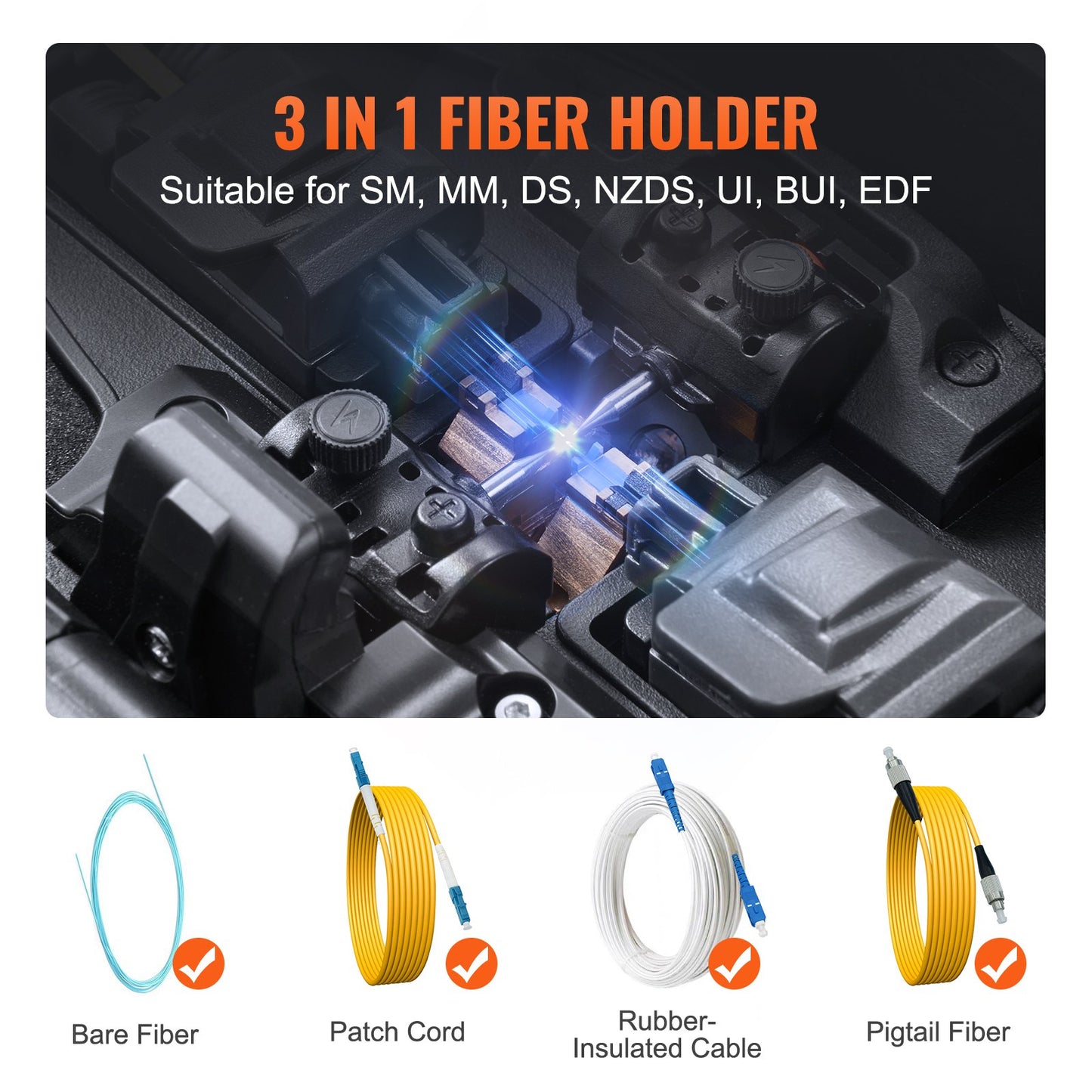 Fiber Fusion Splicer 4 Motors, Clad Alignment Fiber Optic Splicer 6s Splicing & 13s Heating, Fiber Splicer Machine with 5" Touch Screen, 3 in 1 Fiber Holder, 7800mAh Battery for SM MM DS NZDS