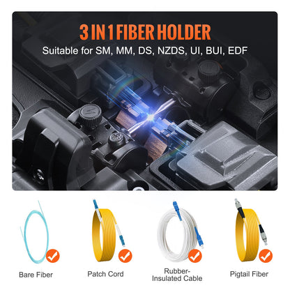 Fiber Fusion Splicer 6 Motors, Core Alignment Fiber Optic Splicer 6s Splicing & 13s Heating, Fiber Splicer Machine with 5" Touch Screen, 3 in 1 Fiber Holder, 7800mAh Battery for SM MM DS NZDS