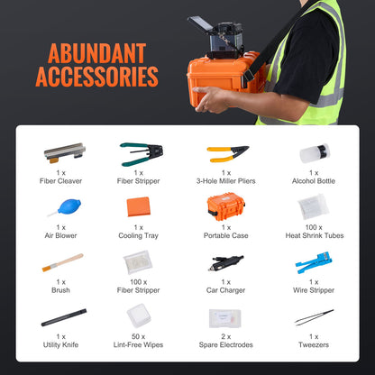 Fiber Fusion Splicer 6 Motors, Core Alignment Fiber Optic Splicer 6s Splicing & 13s Heating, Fiber Splicer Machine with 5" Touch Screen, 3 in 1 Fiber Holder, 7800mAh Battery for SM MM DS NZDS