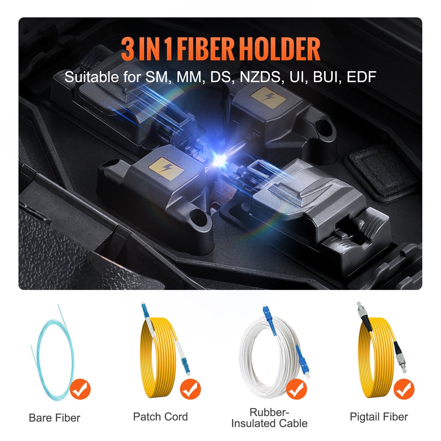 Fiber Fusion Splicer 6-Motor, Core Alignment Fiber Optic Splicer 6s Splicing & 13s Heating, Fiber Splicer Machine with 5" LCD Screen, 3 in 1 Fiber Holder, 7800mAh Battery for SM MM DS NZDS Fiber