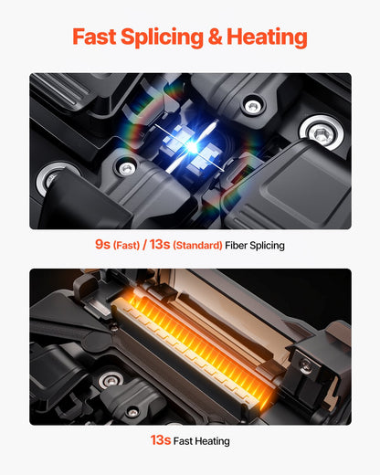 Fiber Fusion Splicer 6 Motors, Core & Clad Alignment Fibers Optic Splicer with 6s Fast Splicing and 13s Heating, 5" LCD Screen, 3 in 1 Fiber Holder, 7800mAh Battery for SM MM DS NZDS Fibers