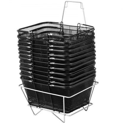 Shopping Baskets with Handles, 12PCS, Black Metal Shopping Basket, Portable Wire Shopping Basket, Black Wire Mesh shopping Basket Set for Supermarkets, Retail Stores, Grocery Shopping, Black