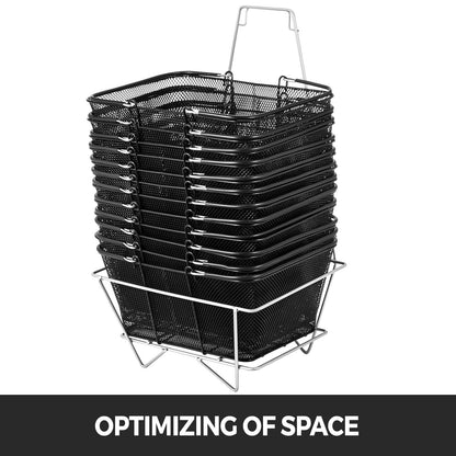 Shopping Baskets with Handles, 12PCS, Black Metal Shopping Basket, Portable Wire Shopping Basket, Black Wire Mesh shopping Basket Set for Supermarkets, Retail Stores, Grocery Shopping, Black