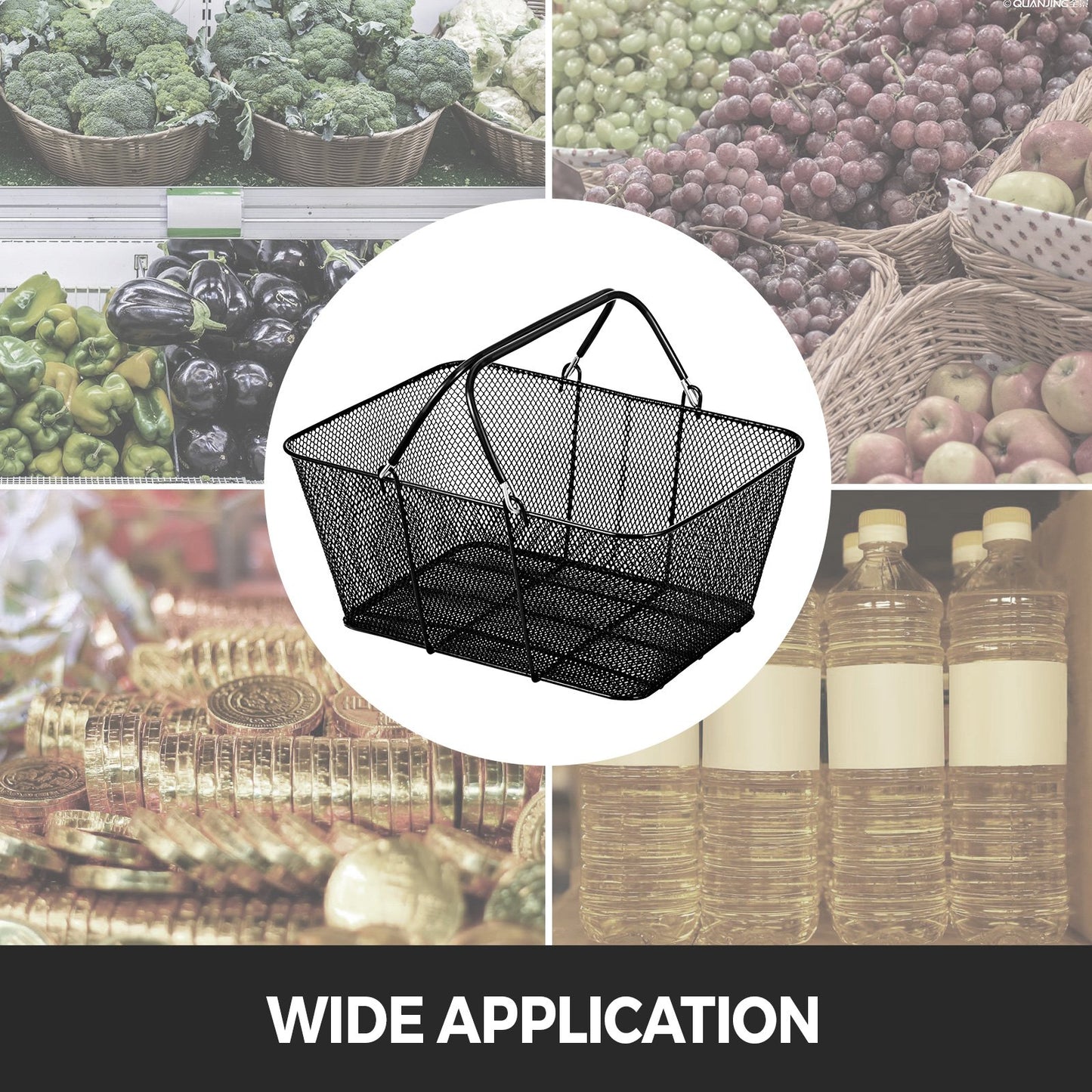 Shopping Baskets with Handles, 12PCS, Black Metal Shopping Basket, Portable Wire Shopping Basket, Black Wire Mesh shopping Basket Set for Supermarkets, Retail Stores, Grocery Shopping, Black