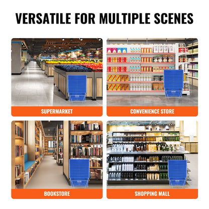 Einkaufskorb-Set, 12er-Pack, 24 l, robuster Kunststoffkorb mit Griff und Ständer, 42,5 x 29,5 x 22,5 cm, tragbarer Einkaufskorb für Einzelhandel, Supermärkte und Lebensmittelgeschäfte, Blau