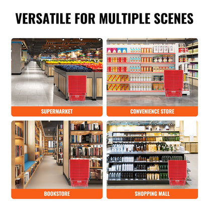 Shopping Basket, Set of 12, 24L Durable Plastic Grocery Basket with Handle and Stand, 16.73 x 11.61 x 8.86 inch Portable Shop Basket Bulk Used for Retail Store Supermarket Grocery Shopping, Red