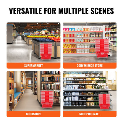 Einkaufskorb-Set, 20 Stück, 21 l, robuster Kunststoffkorb mit Griff und Ständer, 42 x 30 x 21 cm, tragbarer Einkaufskorb in großen Mengen, geeignet für Einzelhandel, Supermärkte und Lebensmitteleinkäufe, Rot
