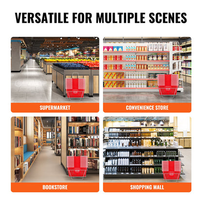 Shopping Basket, Set of 12, 21L Durable Plastic Grocery Basket with Handle and Stand, 16.5 x 11.8 x 8.27 inch Portable Shop Basket Bulk Used for Retail Store Supermarket Grocery Shopping, Red