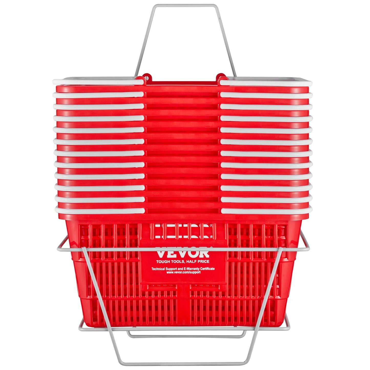 Shopping Basket, Set of 12, 21L Durable Plastic Grocery Basket with Handle and Stand, 16.5 x 11.8 x 8.27 inch Portable Shop Basket Bulk Used for Retail Store Supermarket Grocery Shopping, Red