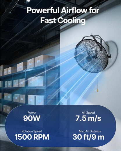 Wall Fan, 57cm Waterproof Wall Fan, 3 Speeds, 4150 CFM, Commercial Residential Fan for Cooling Warehouse, Greenhouse, Workshop, Patio, Black