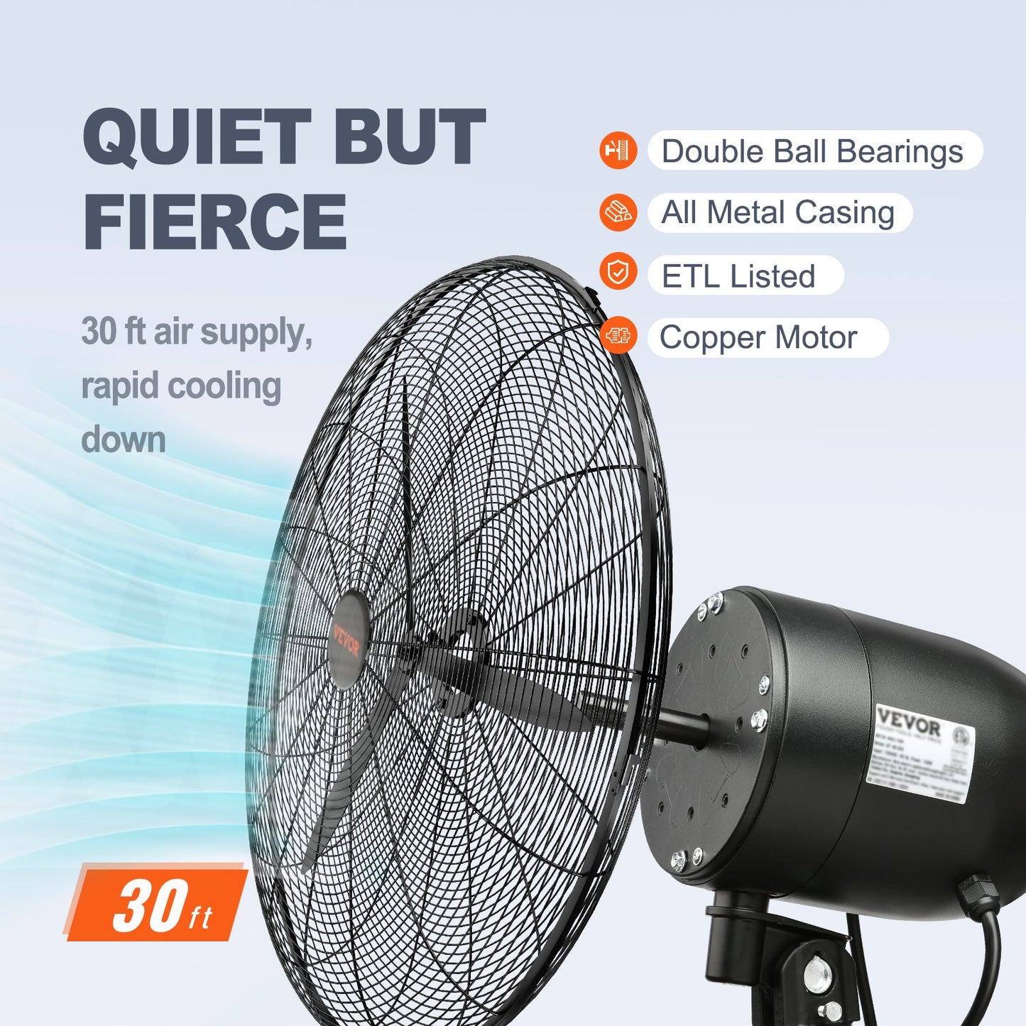 Mist Fan, 29.5 inch Waterproof Industrial Fan, 3 Speeds, 9500 CFM, Commercial or Residential Fan for Cooling Warehouse, Greenhouse, Workshop