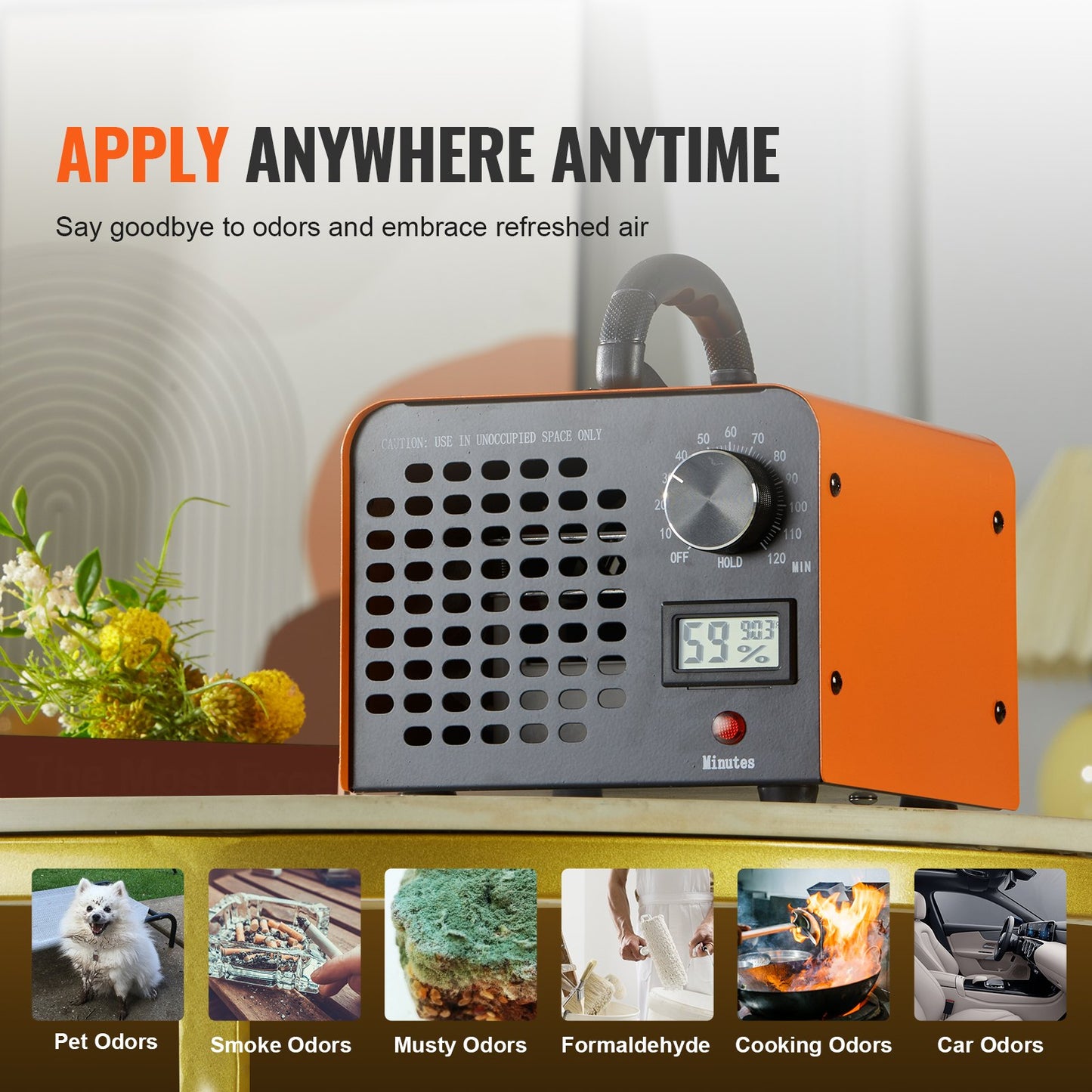 Ozongenerator, 12000 mg/h Ozongerät zur Geruchsbeseitigung, Hochleistungs-Ozongenerator für Gewerbe/Industrie, Luftionisator und Geruchsneutralisierer für Zuhause mit 0-120 Minuten Zeiteinstellung für Räume, Autos, Haustiere