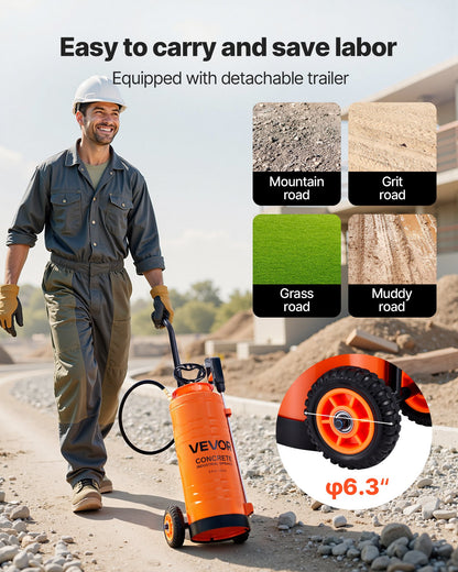 Industrielles Betonspritzgerät mit Rollwagen, 14-Liter-Edelstahl-Sprühgerät, Hochleistungs-Tri-Poxy-Pumpenspritze, 52-cm-Sprühlanze, 1,2-m- und 3-m-Schläuche, 2 Messingdüsen für Bauwesen, Gartenarbeit und Landschaftspflege