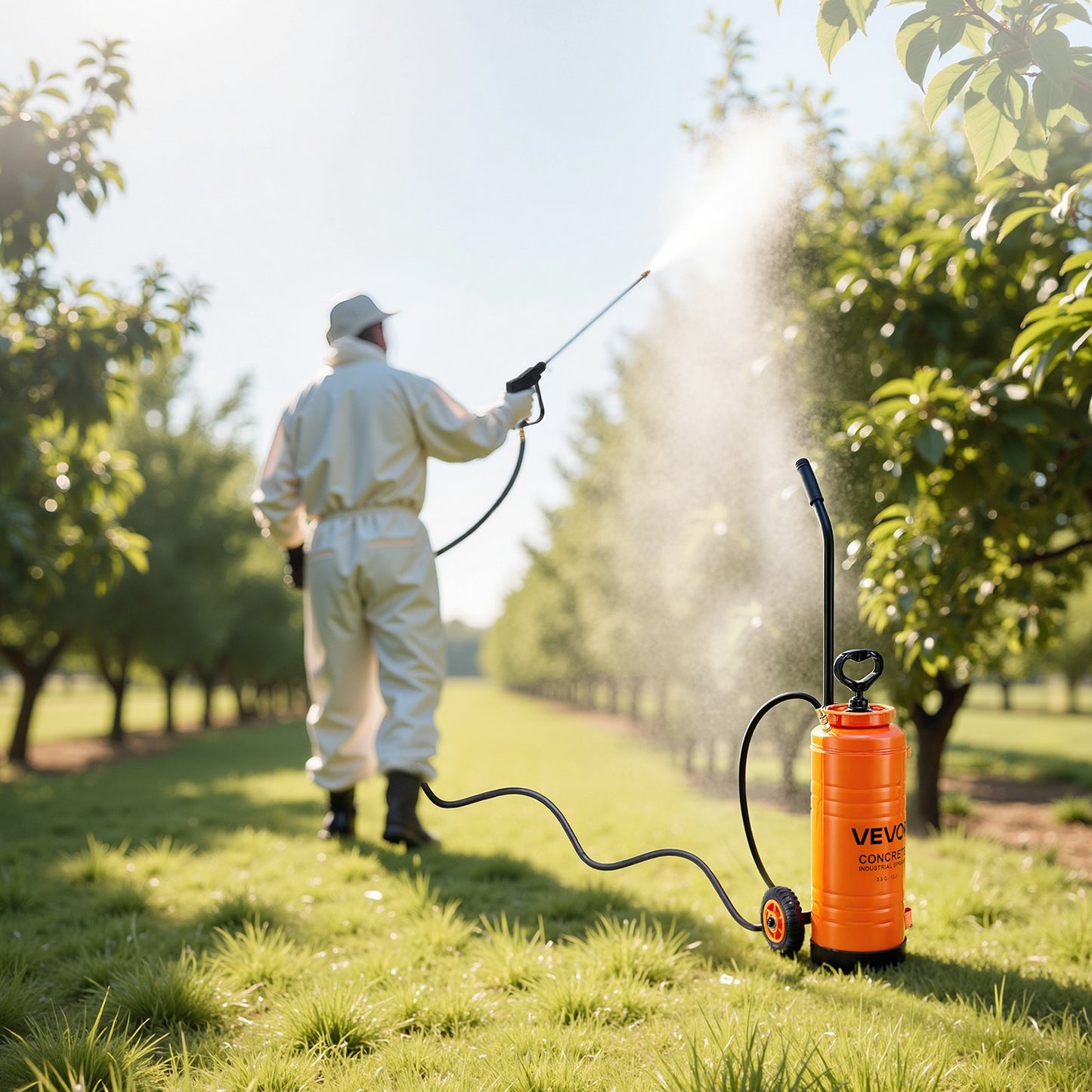 Industrielles Betonspritzgerät mit Rollwagen, 14-Liter-Edelstahl-Sprühgerät, Hochleistungs-Tri-Poxy-Pumpenspritze, 52-cm-Sprühlanze, 1,2-m- und 3-m-Schläuche, 2 Messingdüsen für Bauwesen, Gartenarbeit und Landschaftspflege
