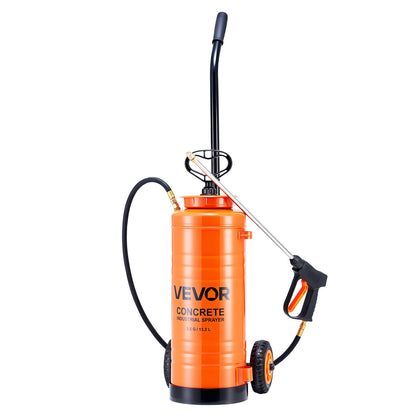 Industrielles Betonspritzgerät mit Rollwagen, 14-Liter-Edelstahl-Sprühgerät, Hochleistungs-Tri-Poxy-Pumpenspritze, 52-cm-Sprühlanze, 1,2-m- und 3-m-Schläuche, 2 Messingdüsen für Bauwesen, Gartenarbeit und Landschaftspflege