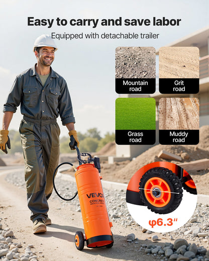 Industrial Concrete Sprayer with Wheeled Cart, 19L Stainless Steel Sprayer, Heavy Duty Tri-Poxy Pump Sprayers, 52cm Wand, 1.2m & 3m Hoses, 2 Brass Nozzles for Construction, Lawn & Garden