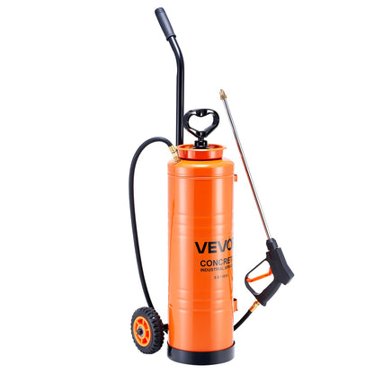 Industrial Concrete Sprayer with Wheeled Cart, 19L Stainless Steel Sprayer, Heavy Duty Tri-Poxy Pump Sprayers, 52cm Wand, 1.2m & 3m Hoses, 2 Brass Nozzles for Construction, Lawn & Garden