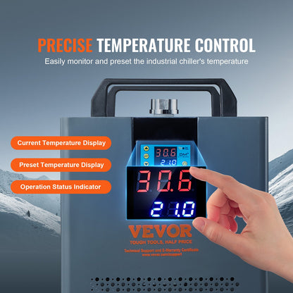 Industrial Water Chiller, KH-6000, 200W Industrial Water Cooler Cooling System with Compressor 12 L Water Tank Capacity 7.8 L/min Max Flow Rate, for CO2 Laser Engraving Machine Cooling Machine