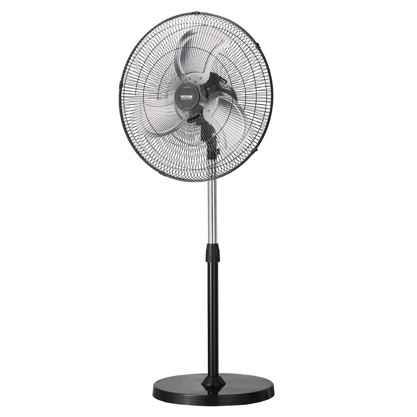 Industrieller Standventilator, 50 cm (20 Zoll), 90°-Oszillation, höhenverstellbar, 3 Geschwindigkeitsstufen, leistungsstark, für Schlafzimmer, Wohnzimmer, Zuhause, Büro, Schwarz