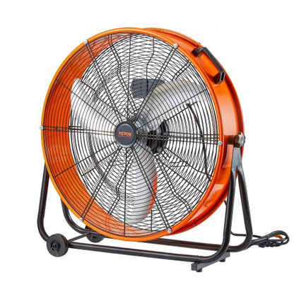 Drum Fan, 24 Inch High Velocity Industrial Shop Fan, Heavy Duty Commercial Use 3-Speed 8600CFM, 360°Adjustable Tilting Industrial Floor Fan for Warehouse,Workshop,Factory, Basement