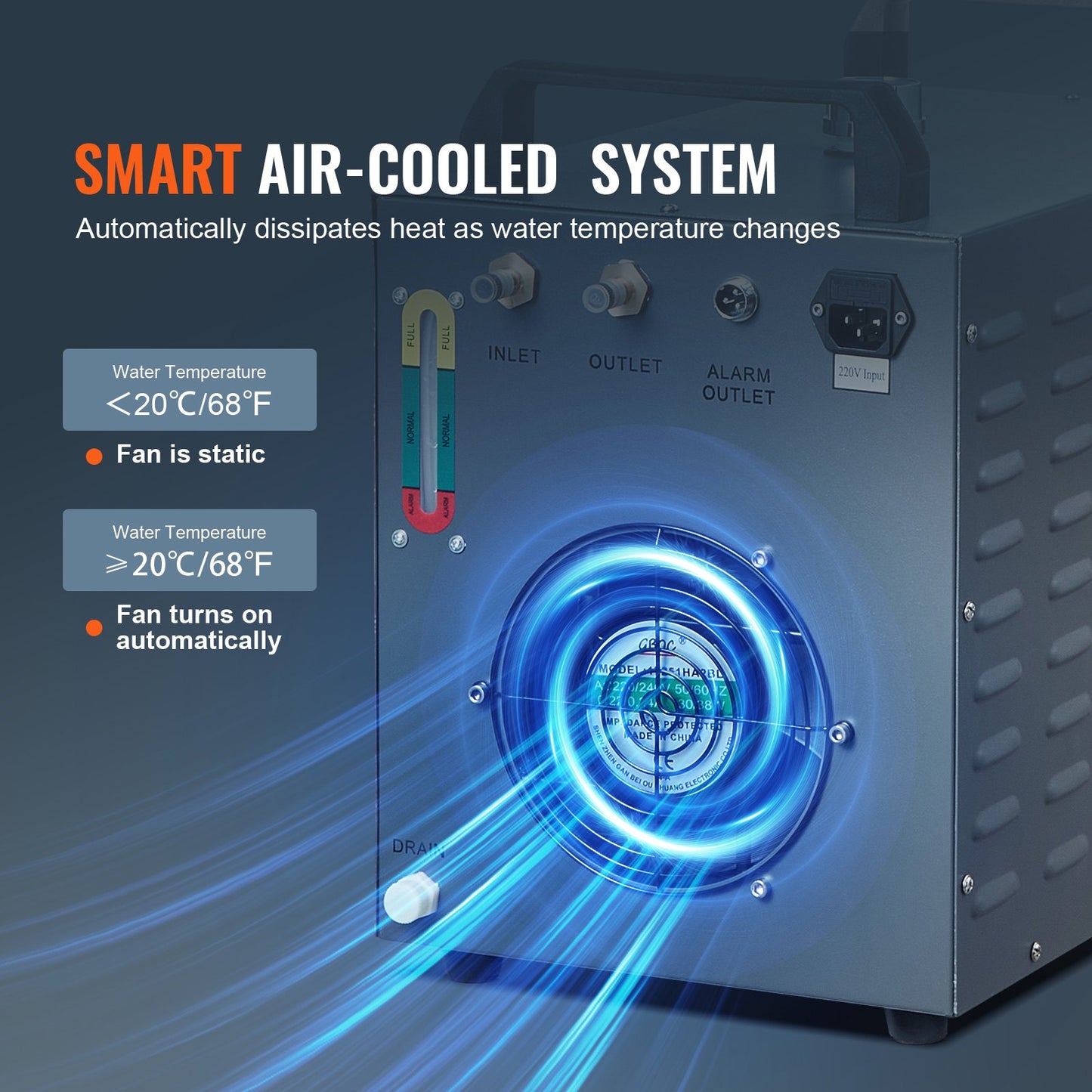 Industrieller Wasserkühler CW-3000, 80 W, luftgekühltes Kühlsystem mit 12-Liter-Wassertank, maximaler Durchfluss 12 l/min, für Lasergravurmaschinen