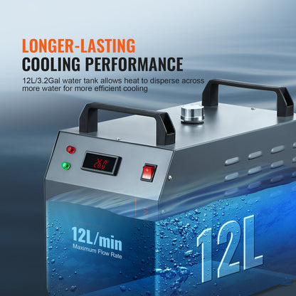Industrieller Wasserkühler CW-3000, 80 W, luftgekühltes Kühlsystem mit 12-Liter-Wassertank, maximaler Durchfluss 12 l/min, für Lasergravurmaschinen