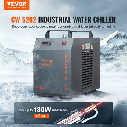 Industrial Water Chiller, CW-5202, Industrial Water Cooler Cooling System with Built-in Compressor 7L Water Tank Capacity 18 L/min Max Flow Rate, for CO2 Laser Engraving Machine Cooling Machine