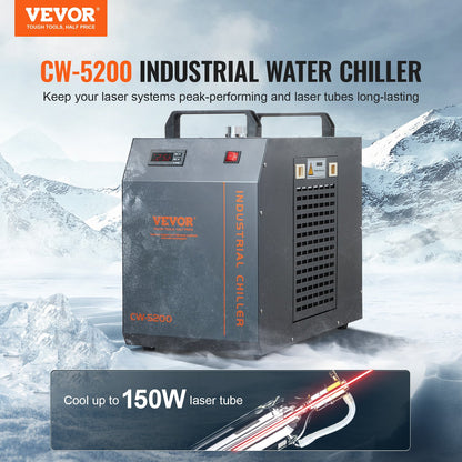 Industrial Water Chiller, CW-5202, Industrial Water Cooler Cooling System with Built-in Compressor 7L Water Tank Capacity 18 L/min Max Flow Rate, for CO2 Laser Engraving Machine Cooling Machine