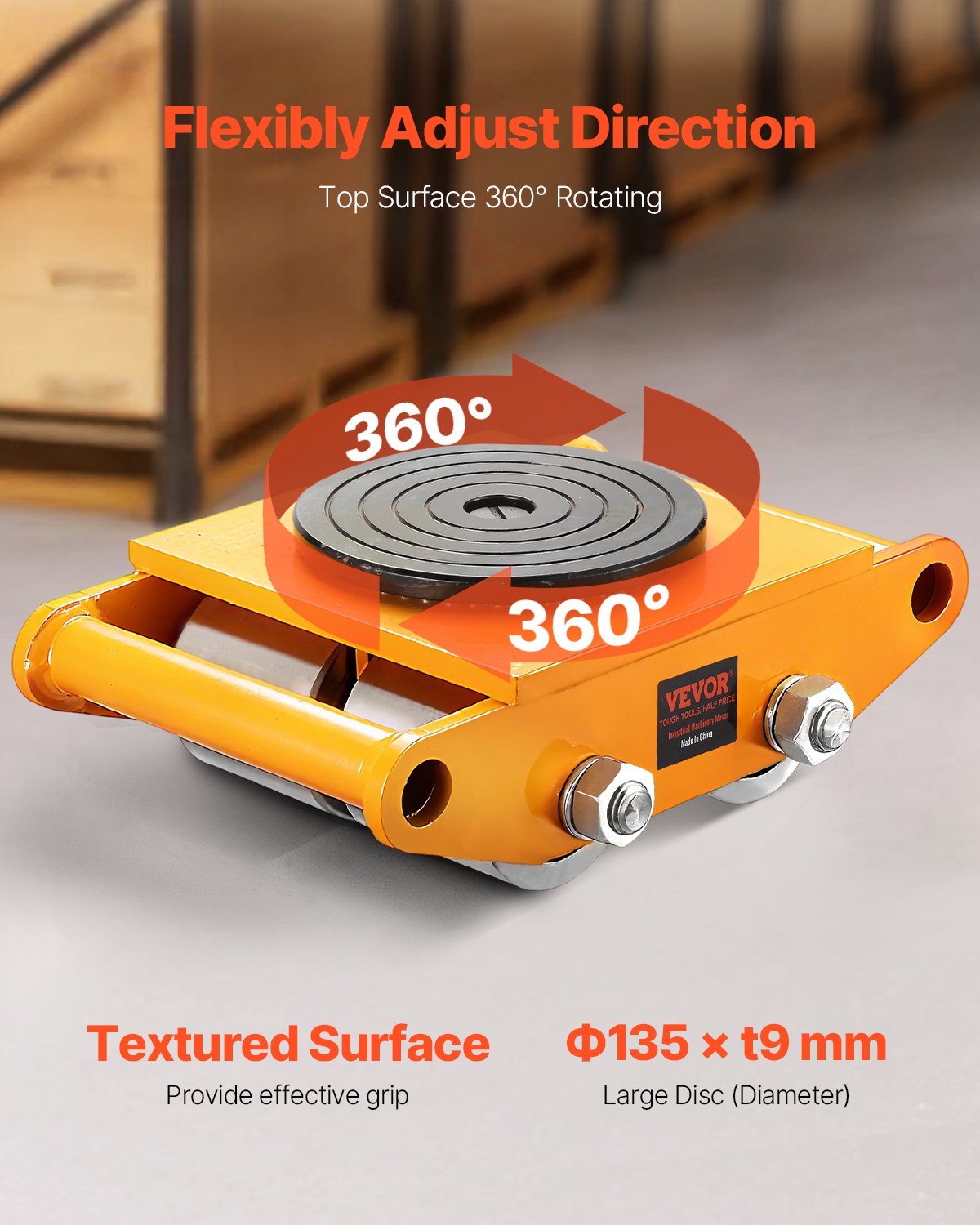 4PCS Machinery Skate Dolly, 11999.8 kg Industrial Machinery Mover, Heavy Duty Carbon Steel Machinery Moving Skate & 4 Carbon Steel Wheels and 360° Rotation Non-Slip Cap for Warehouse, Factory