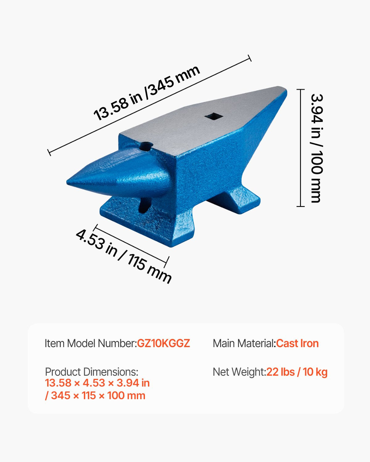 Einhorn-Amboss, 10 kg, Stahlamboss, Schmiedewerkzeug zu verkaufen, Schmiedestahlwerkzeuge mit runden und quadratischen Löchern, robuster Amboss für Schmiede, Juweliere, langlebiges und robustes Metallbearbeitungswerkzeug