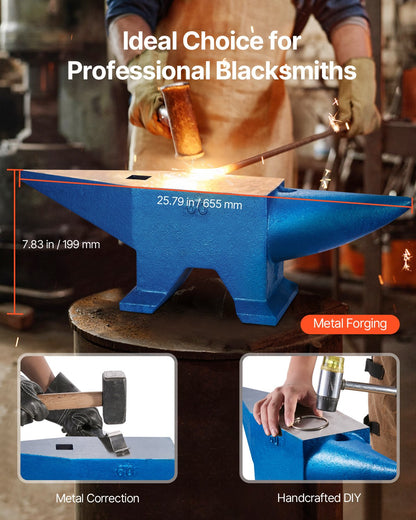 Einhorn-Amboss, 60 kg, Gussstahl, Schmiedewerkzeug zu verkaufen, Schmiedestahlwerkzeuge mit runden und quadratischen Löchern, robuster Amboss für Schmiede und Juweliere, langlebiges und robustes Metallbearbeitungswerkzeug