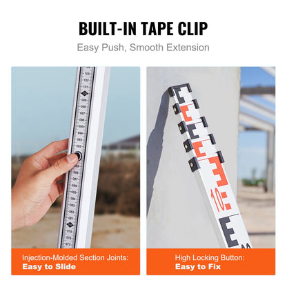 Aluminum Grade Rod, 5M Metric Telescopic Measuring Rod, Double-Sided Scale in CM/MM Leveling Rod Stick,Aluminum Alloy Survey Rod with Bubble Level &Carrying Bag for Measuring Houses,Walls,Floors