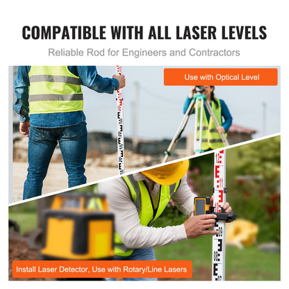 Aluminum Grade Rod, 5M Metric Telescopic Measuring Rod, Double-Sided Scale in CM/MM Leveling Rod Stick,Aluminum Alloy Survey Rod with Bubble Level &Carrying Bag for Measuring Houses,Walls,Floors