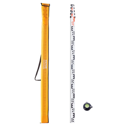 Aluminum Grade Rod, 5M Metric Telescopic Measuring Rod, Double-Sided Scale in CM/MM Leveling Rod Stick,Aluminum Alloy Survey Rod with Bubble Level &Carrying Bag for Measuring Houses,Walls,Floors