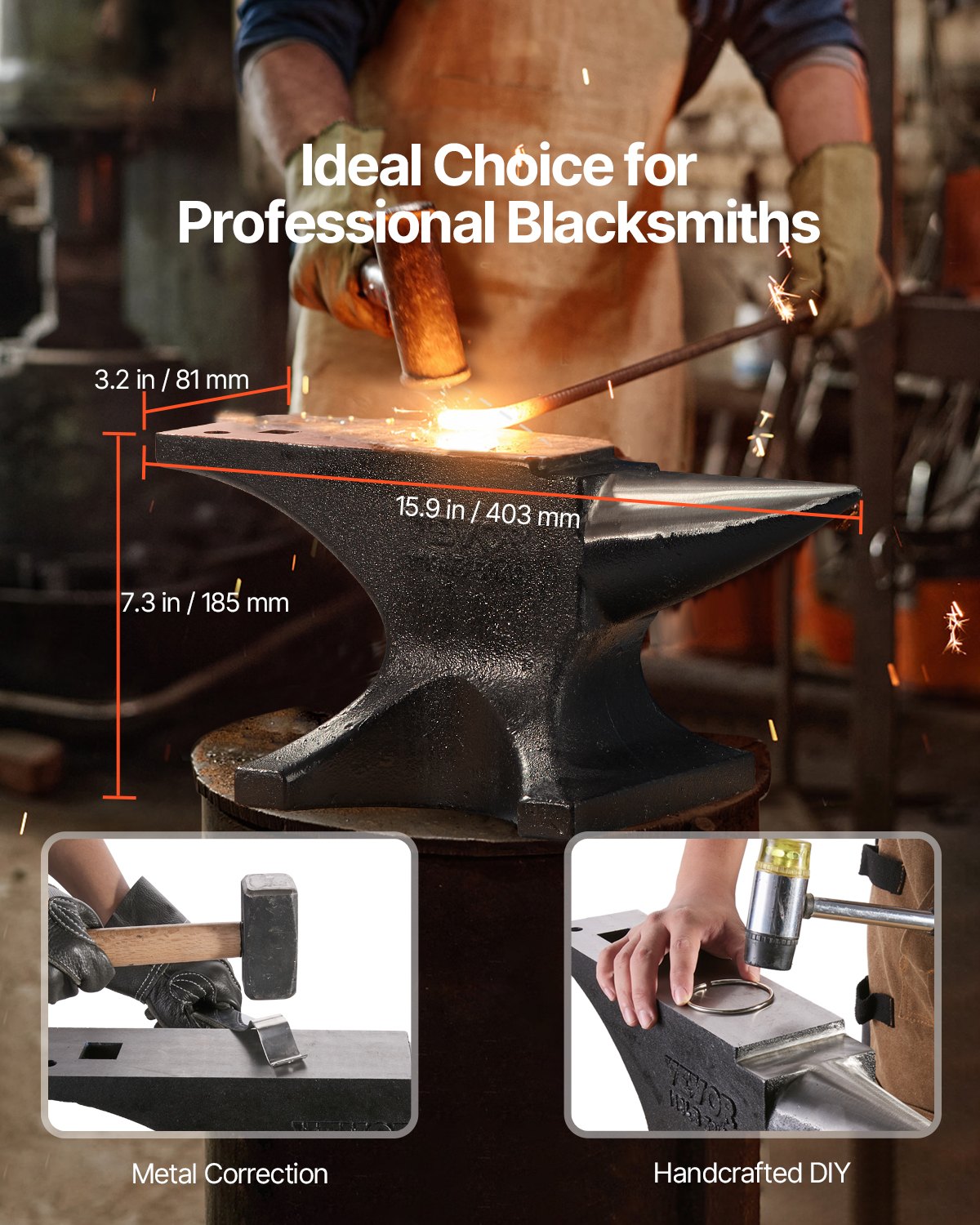 Einhornamboss, 25 kg schwerer Gussstahlamboss, robuster Rundhornamboss aus hochhartem Stahl für Schmiede, mit großer Arbeitsfläche und stabilem Sockel, Metallbearbeitungswerkzeug zum Biegen, Formen und Verdrehen von Metall