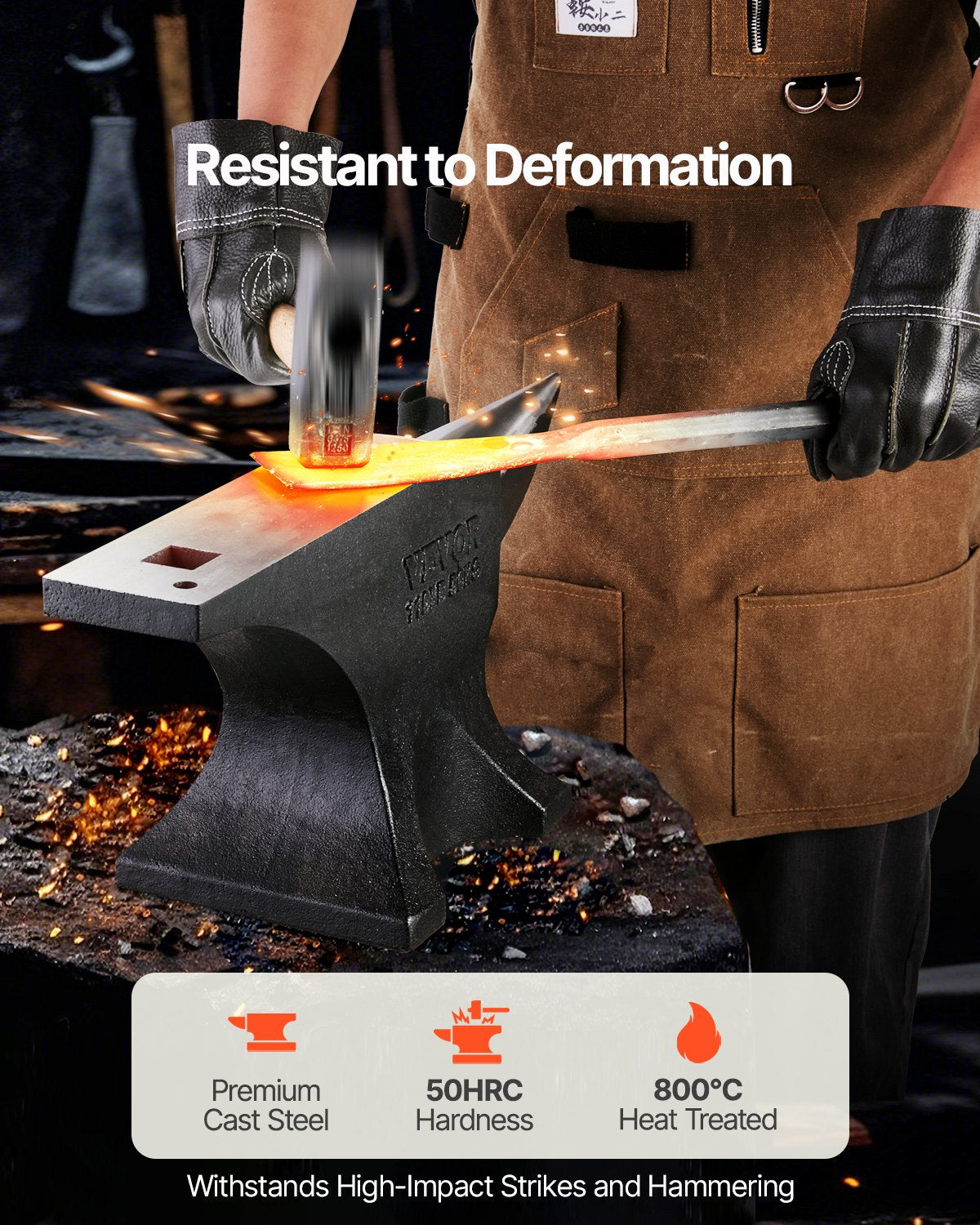 Einhornamboss, 50 kg schwerer Gussstahlamboss, robuster Rundhornamboss mit hoher Härte für Schmiede, mit großer Arbeitsfläche und stabilem Sockel, Metallbearbeitungswerkzeug zum Biegen, Formen und Verdrehen von Metall