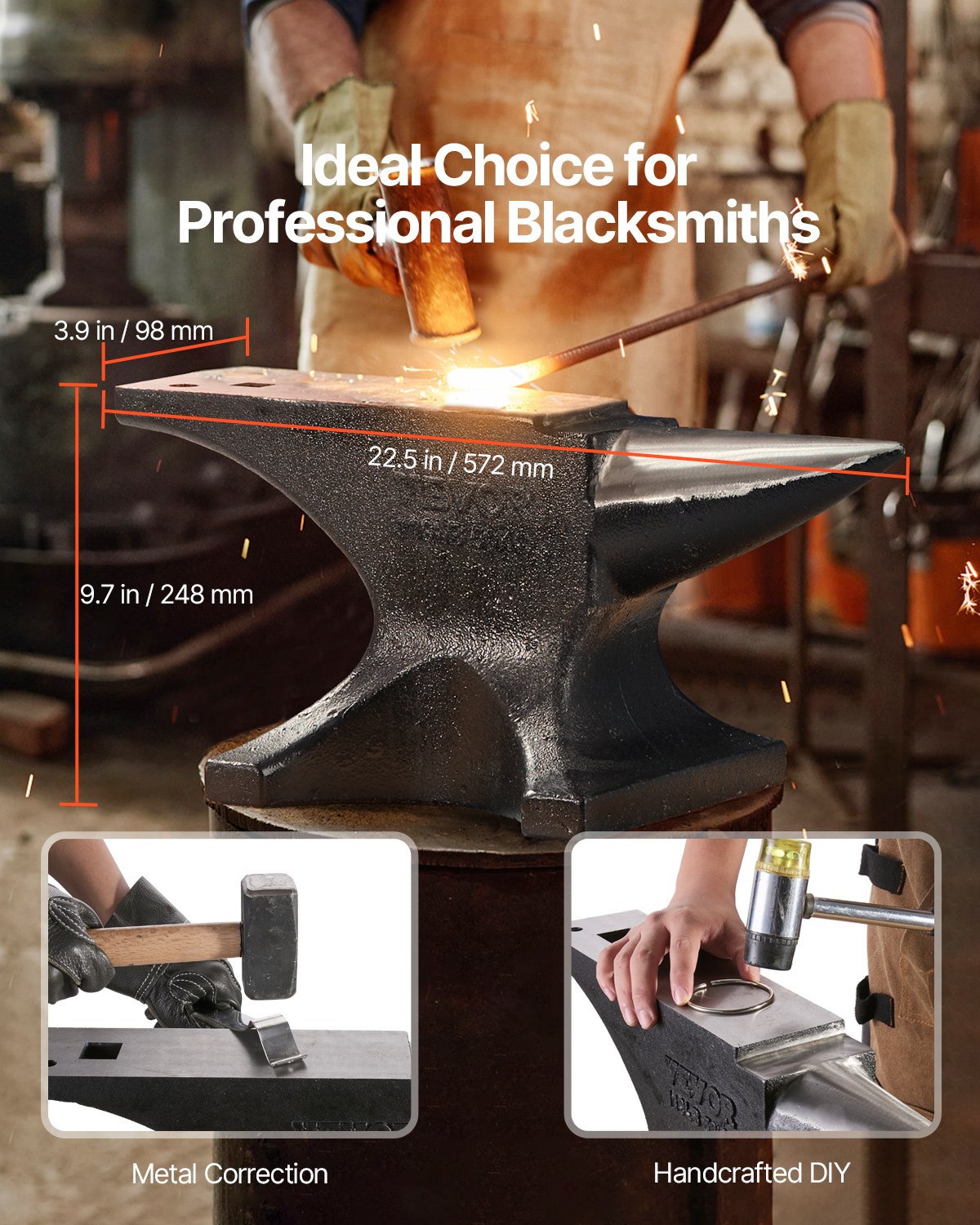 Einhornamboss, 50 kg schwerer Gussstahlamboss, robuster Rundhornamboss mit hoher Härte für Schmiede, mit großer Arbeitsfläche und stabilem Sockel, Metallbearbeitungswerkzeug zum Biegen, Formen und Verdrehen von Metall