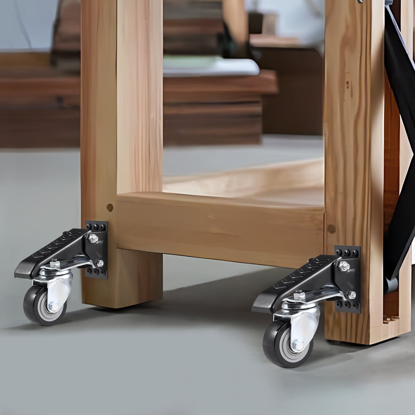 Werkbankrollen, Tragkraft 74,8 kg, 4er-Set, 6,3 cm große, robuste, einziehbare Rollen, seitlich montierte, verstellbare Stufenrollen mit 360°-Schwenkfunktion für Werkbänke, Tische und Geräte