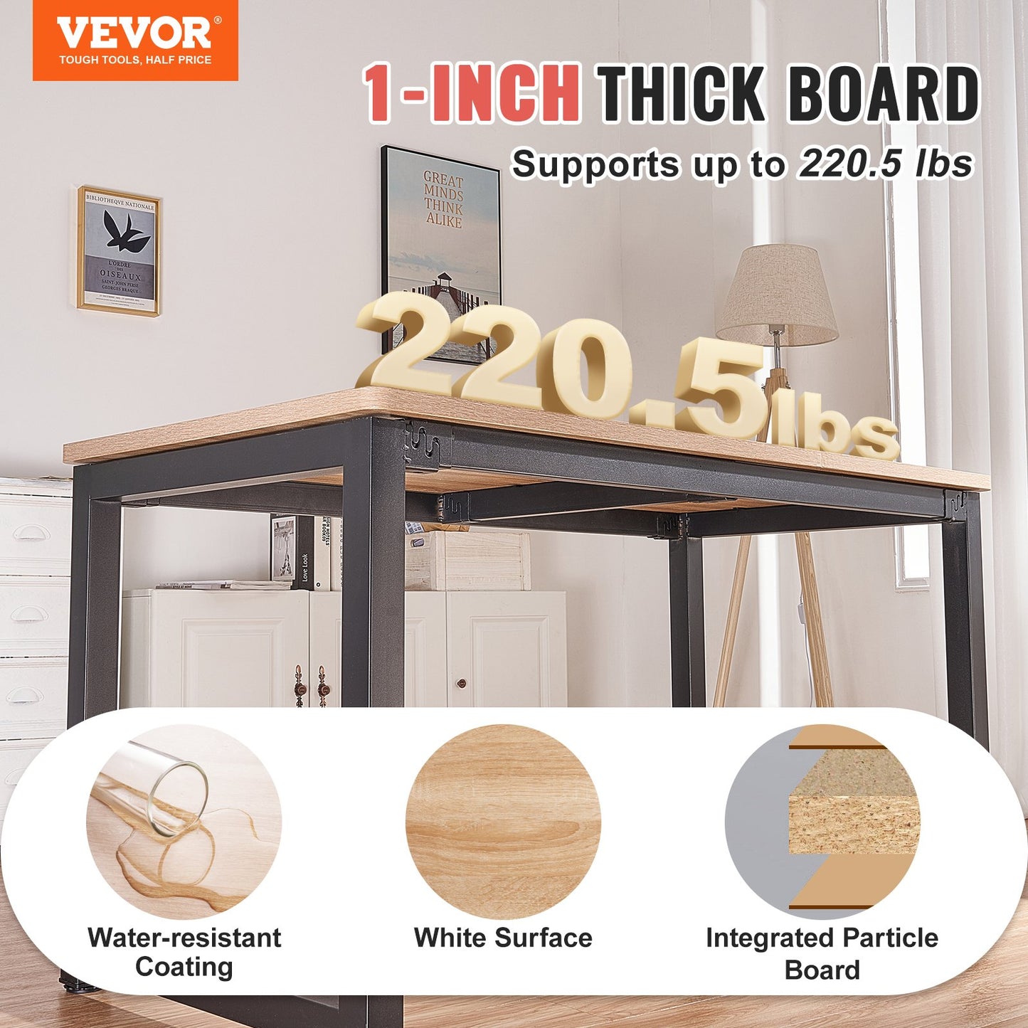 Table Top, 63" x 31.5" x 1", 220.5 lbs Load Capacity, Universal One-Piece Particle Board Desktop for Height Adjustable Electric Standing Desk Frame, Rectangular Countertop for Home & Office Desk