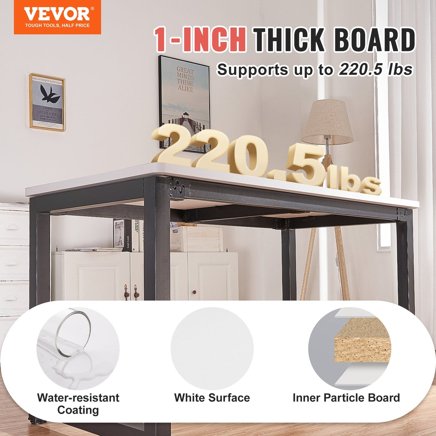Table Top, 60" x 25" x 1", 220.5 lbs Load Capacity, Universal One-Piece Particle Board Desktop for Height Adjustable Electric Standing Desk Frame, Rectangular Countertop for Home and Office Desk