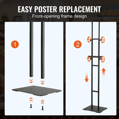 Poster Stand, Adjustable Height Up to 1905 mm, Double-Sided Heavy Duty Pedestal Sign Holder, Floor Standing Sign Holder Banner Stand with Shock-absorbing Base for Display, for Board and Foam, Black