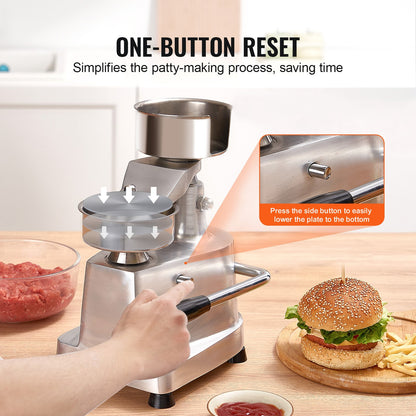 Gewerblicher Burger-Patty-Maker, 100 mm/4 Zoll Hamburger-Rindfleisch-Patty-Maker, robuste Burgerpresse aus lebensmittelechtem Edelstahl, Küchen-Fleischformmaschine mit 1000 Patty-Papieren