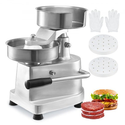 Commercial Burger Patty Maker, 150mm/6inch Hamburger Beef Patty Maker, Heavy Duty Food-Grade Stainless Steel Bowl Burger Press Machine, Kitchen Meat Forming Processor with 1000 Pcs Patty Papers
