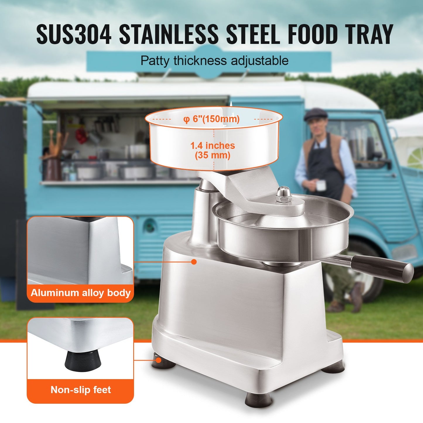 Commercial Burger Patty Maker, 150mm/6inch Hamburger Beef Patty Maker, Heavy Duty Food-Grade Stainless Steel Bowl Burger Press Machine, Kitchen Meat Forming Processor with 1000 Pcs Patty Papers