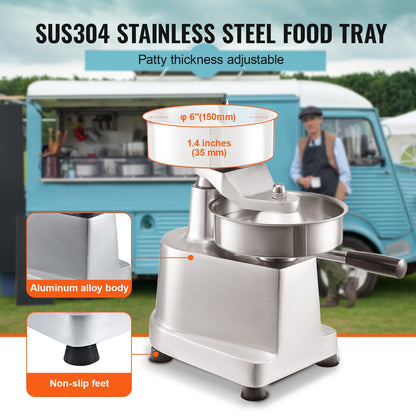 Commercial Burger Patty Maker, 150mm/6inch Hamburger Beef Patty Maker, Heavy Duty Food-Grade Stainless Steel Bowl Burger Press Machine, Kitchen Meat Forming Processor with 1000 Pcs Patty Papers