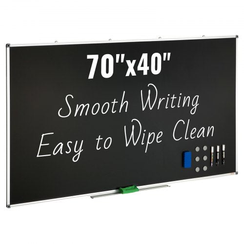 Black Board, 70 x 40 inch Large Chalkboard with Aluminum Frame, Black Boards Dry Erase Includes 1 Magnetic Erase & 3 Dry Erase Markers, Black Surface, for Office Home and School